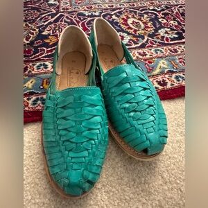 Leather woven slip-on flat shoes- size 8